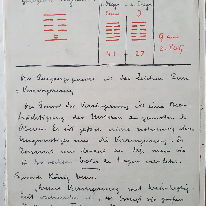 Handwritten hexagram notes from a Richard Wilhelm manuscript